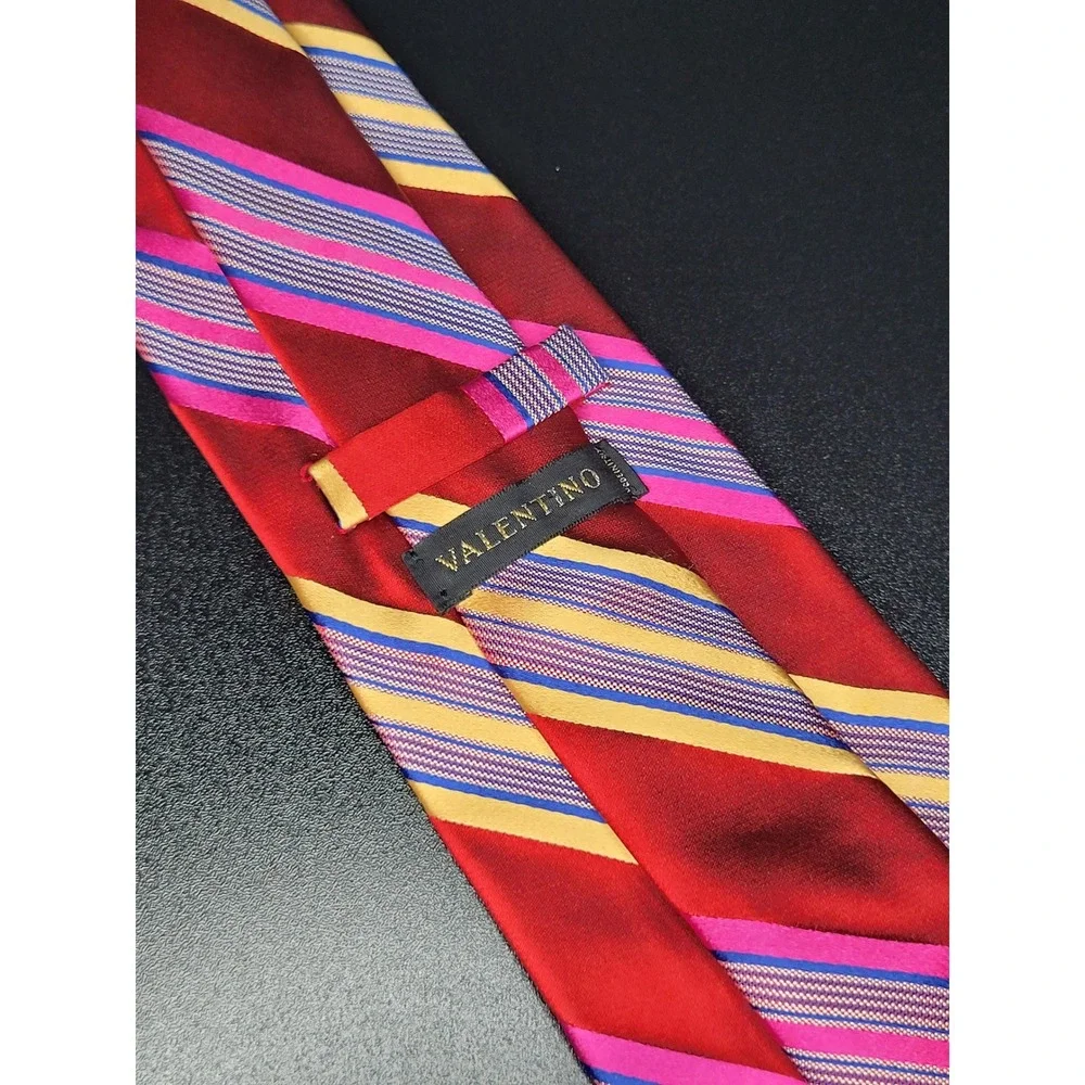 Valentino Men's Necktie Red Striped Silk 3.75
